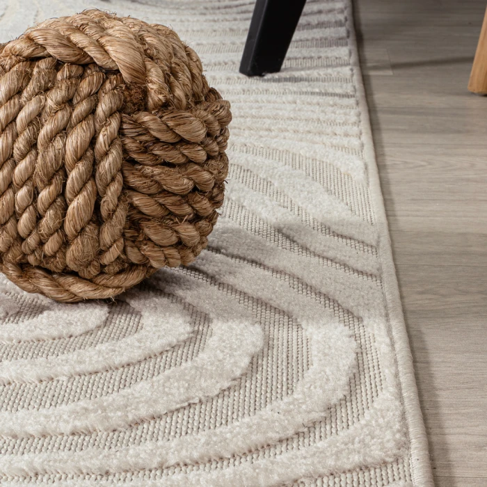 Maribo Abstract Groovy Striped Cream/Ivory 5 ft. x 8 ft. Area Rug
