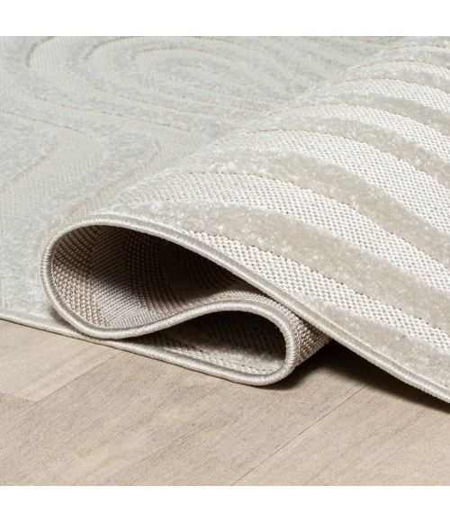 Maribo Abstract Groovy Striped Cream/Ivory 5 ft. x 8 ft. Area Rug