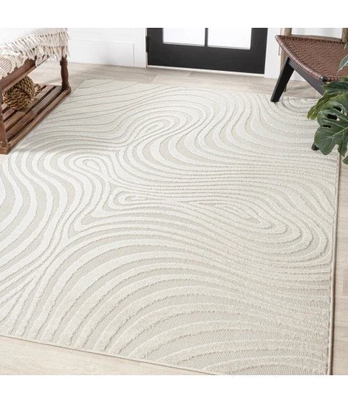 Maribo Abstract Groovy Striped Cream/Ivory 5 ft. x 8 ft. Area Rug