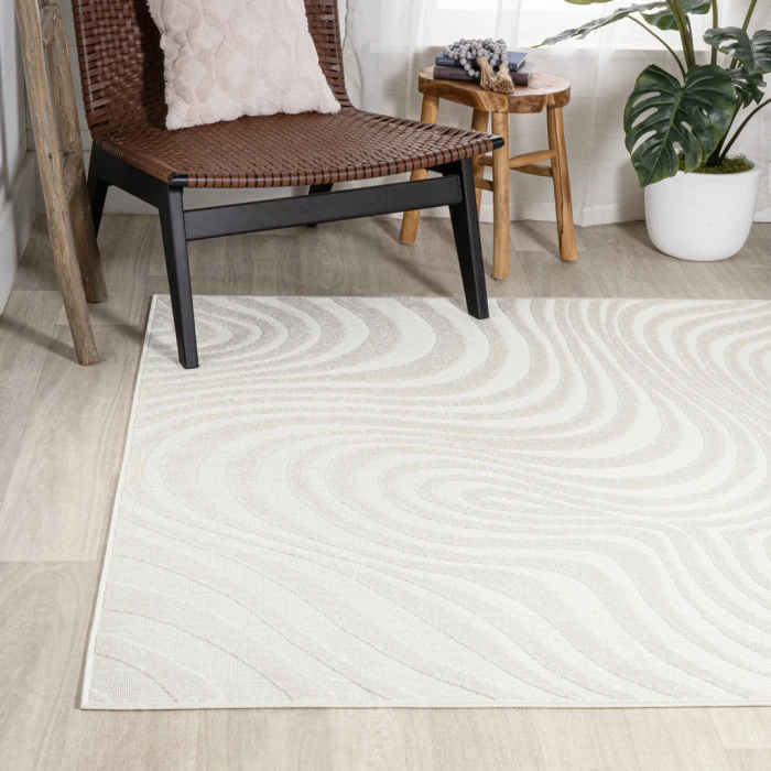 Maribo Abstract Groovy Striped Cream/Ivory 5 ft. x 8 ft. Area Rug