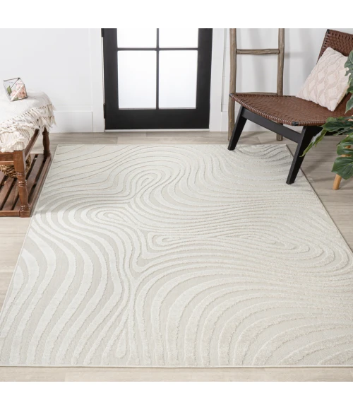 Maribo Abstract Groovy Striped Cream/Ivory 5 ft. x 8 ft. Area Rug