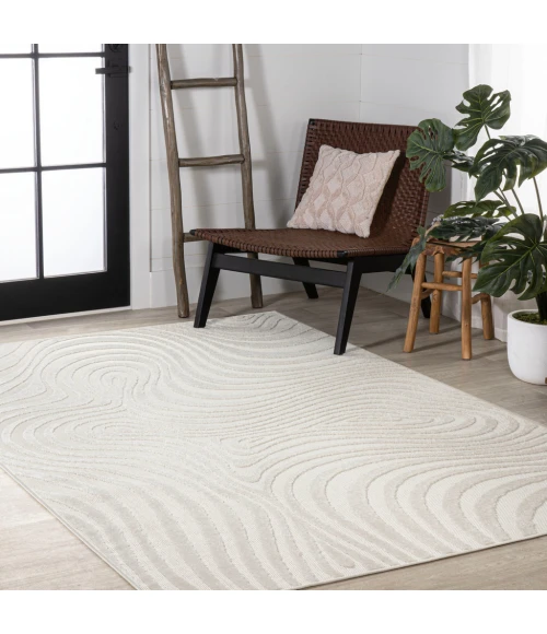 Maribo Abstract Groovy Striped Cream/Ivory 5 ft. x 8 ft. Area Rug