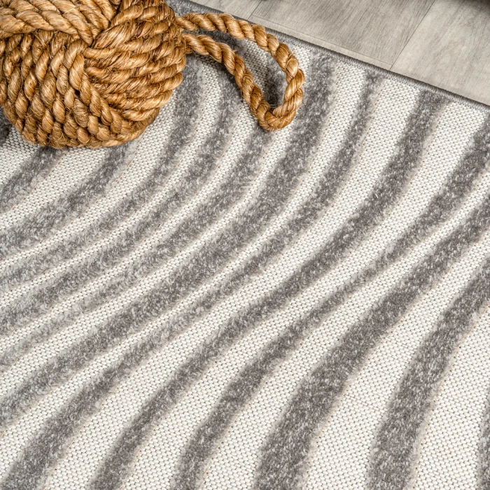 Maribo Abstract Groovy Striped Gray/Ivory 3 ft. x 5 ft. Area Rug