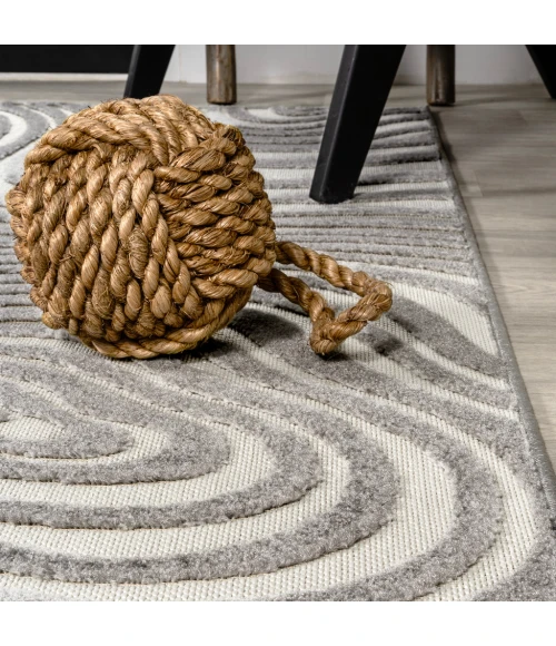 Maribo Abstract Groovy Striped Gray/Ivory 5 ft. x 8 ft. Area Rug