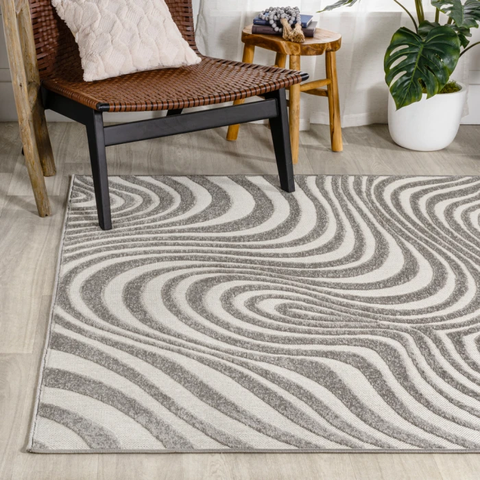 Maribo Abstract Groovy Striped Gray/Ivory 3 ft. x 5 ft. Area Rug