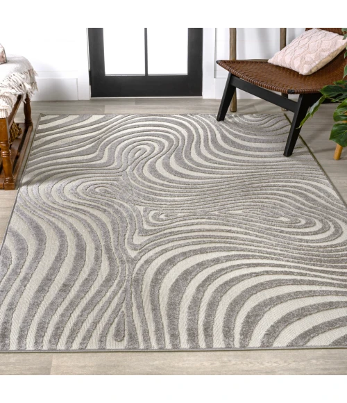 Maribo Abstract Groovy Striped Gray/Ivory 5 ft. x 8 ft. Area Rug