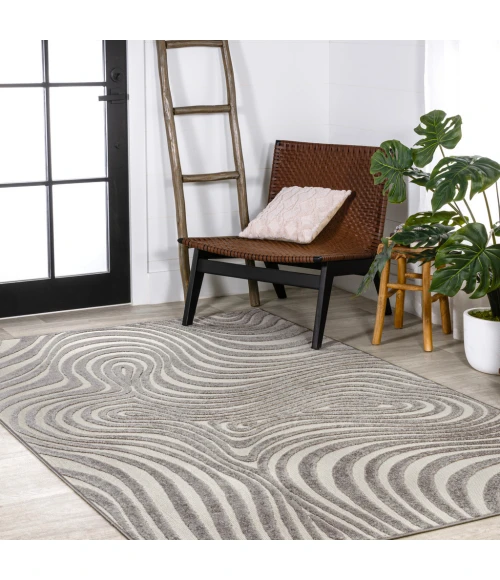 Maribo Abstract Groovy Striped Gray/Ivory 5 ft. x 8 ft. Area Rug