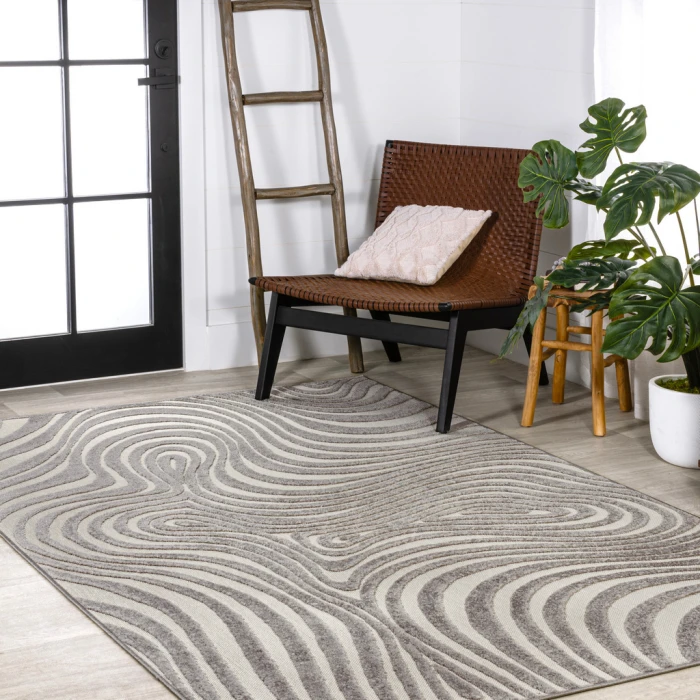 Maribo Abstract Groovy Striped Gray/Ivory 3 ft. x 5 ft. Area Rug