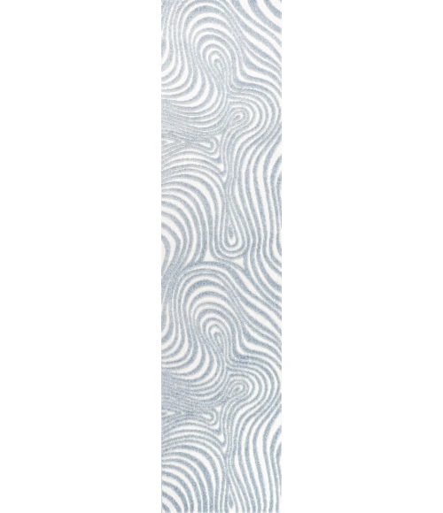 Maribo Abstract Groovy Striped Light Blue/Ivory 2 ft. x 8 ft. Runner Rug