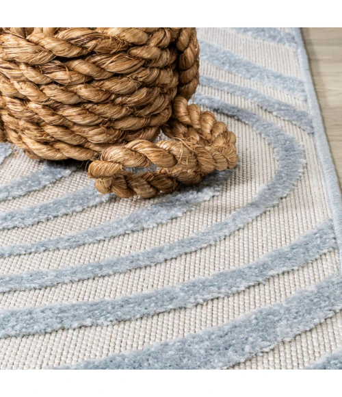 Maribo Abstract Groovy Striped Light Blue/Ivory 5 ft. x 8 ft. Area Rug