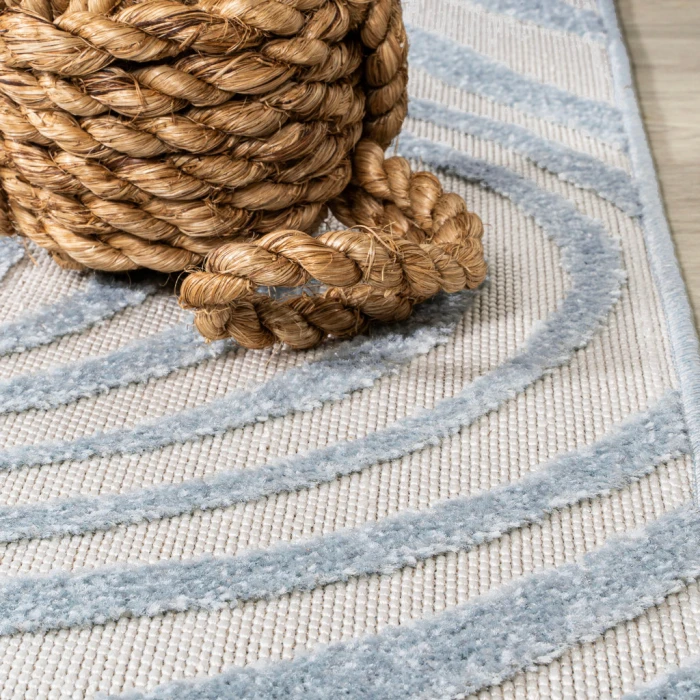Maribo Abstract Groovy Striped Light Blue/Ivory 5 ft. x 8 ft. Area Rug