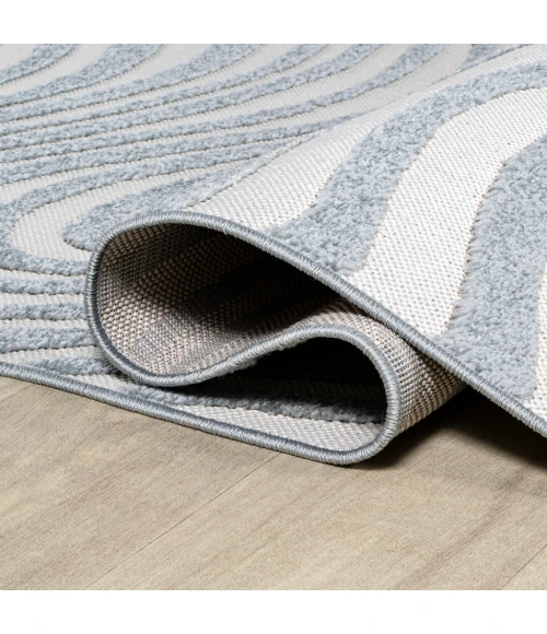 Maribo Abstract Groovy Striped Light Blue/Ivory 2 ft. x 8 ft. Runner Rug