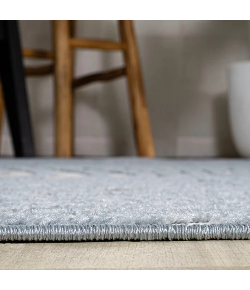 Maribo Abstract Groovy Striped Light Blue/Ivory 2 ft. x 8 ft. Runner Rug