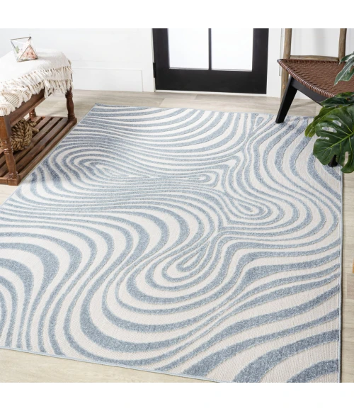 Maribo Abstract Groovy Striped Light Blue/Ivory 5 ft. x 8 ft. Area Rug