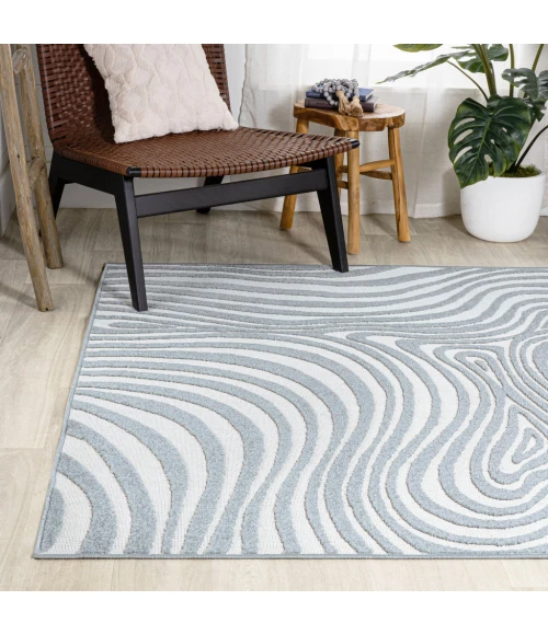 Maribo Abstract Groovy Striped Light Blue/Ivory 5 ft. x 8 ft. Area Rug
