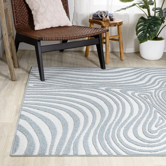 Maribo Abstract Groovy Striped Light Blue/Ivory 5 ft. x 8 ft. Area Rug