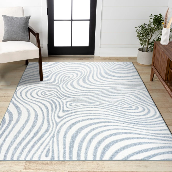 Maribo Abstract Groovy Striped Light Blue/Ivory 5 ft. x 8 ft. Area Rug
