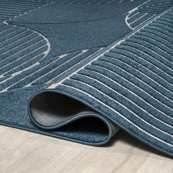 Nordby Geometric Arch Scandi Striped Navy/Cream 4 ft. x 6 ft. Area Rug
