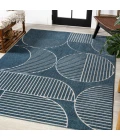 Nordby Geometric Arch Scandi Striped Navy/Cream 5 ft. x 8 ft. Area Rug