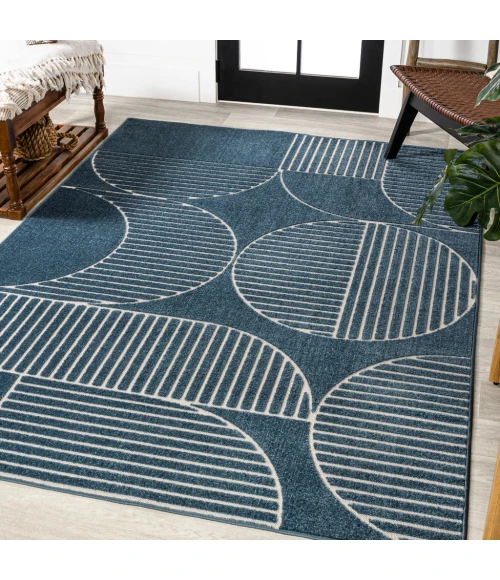 Nordby Geometric Arch Scandi Striped Navy/Cream 5 ft. x 8 ft. Area Rug