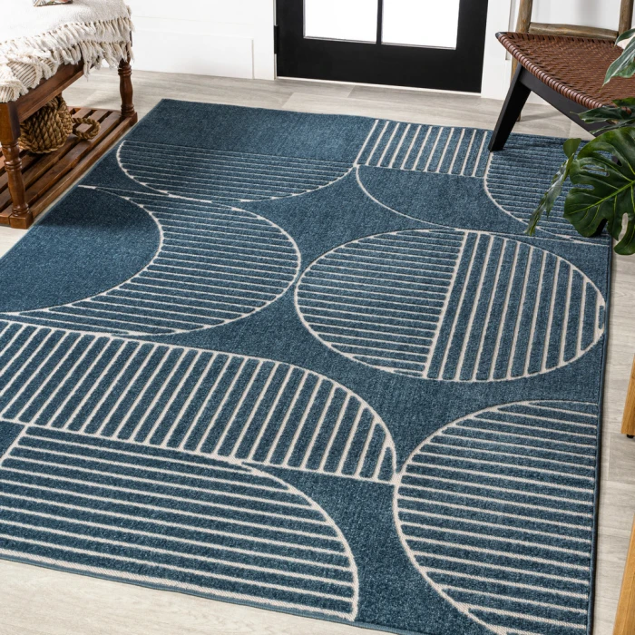 Nordby Geometric Arch Scandi Striped Navy/Cream 4 ft. x 6 ft. Area Rug