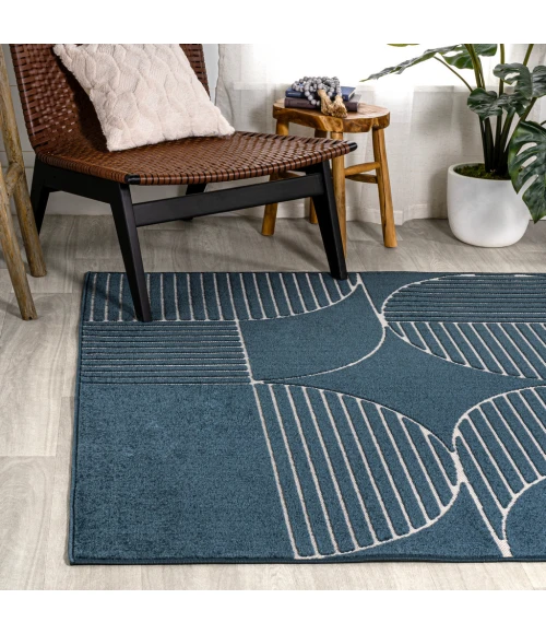 Nordby Geometric Arch Scandi Striped Navy/Cream 5 ft. x 8 ft. Area Rug