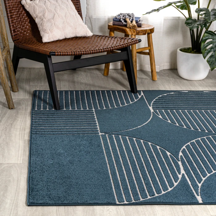 Nordby Geometric Arch Scandi Striped Navy/Cream 4 ft. x 6 ft. Area Rug
