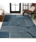 Nordby Geometric Arch Scandi Striped Navy/Cream 5 ft. x 8 ft. Area Rug