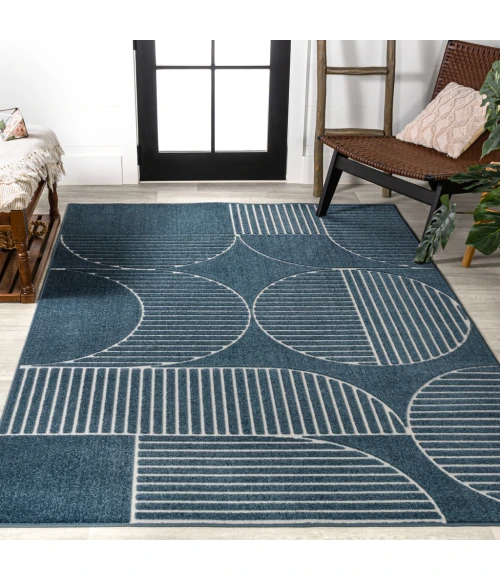 Nordby Geometric Arch Scandi Striped Navy/Cream 5 ft. x 8 ft. Area Rug