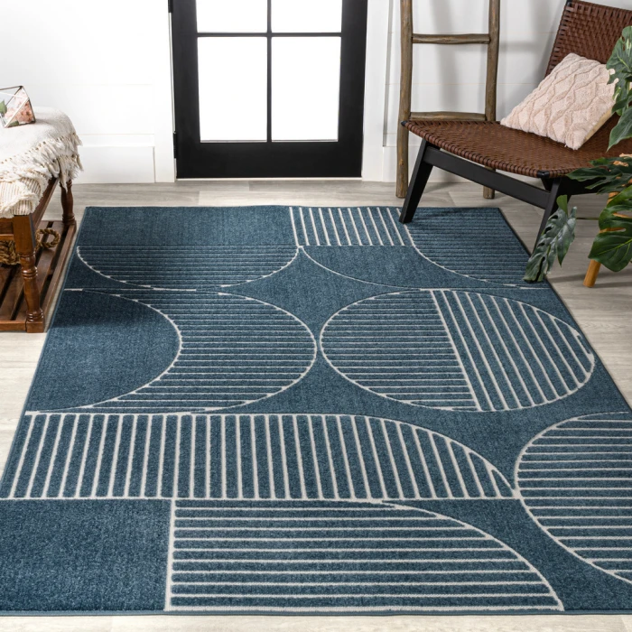 Nordby Geometric Arch Scandi Striped Navy/Cream 4 ft. x 6 ft. Area Rug