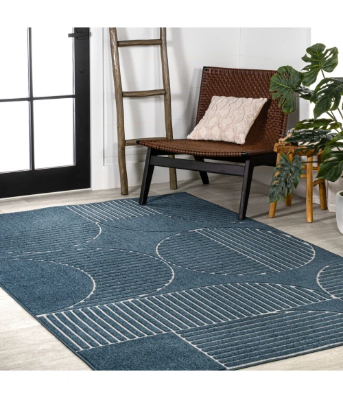 Nordby Geometric Arch Scandi Striped Navy/Cream 5 ft. x 8 ft. Area Rug