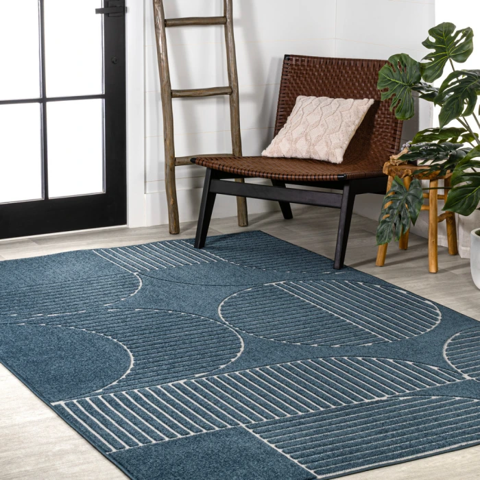 Nordby Geometric Arch Scandi Striped Navy/Cream 4 ft. x 6 ft. Area Rug