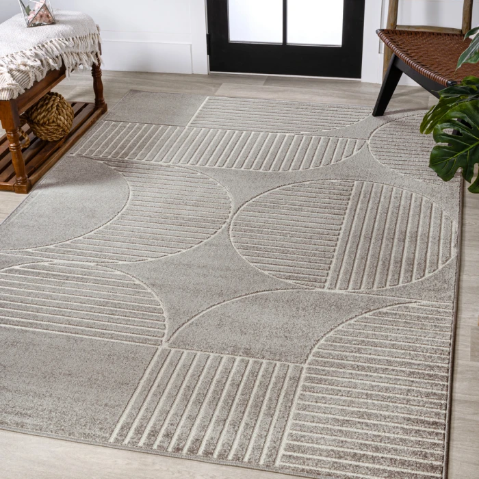 Nordby Geometric Arch Scandi Striped Gray/Cream 4 ft. x 6 ft. Area Rug