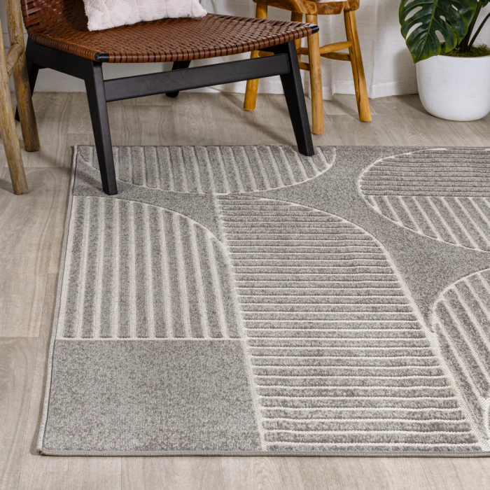 Nordby Geometric Arch Scandi Striped Gray/Cream 4 ft. x 6 ft. Area Rug