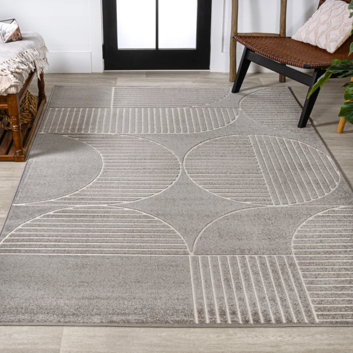 Nordby Geometric Arch Scandi Striped Gray/Cream 4 ft. x 6 ft. Area Rug