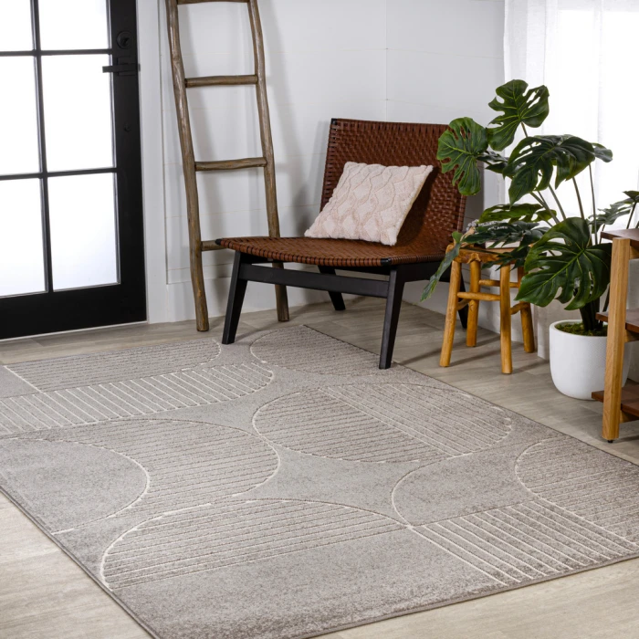 Nordby Geometric Arch Scandi Striped Gray/Cream 4 ft. x 6 ft. Area Rug