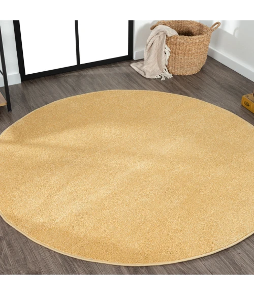 Haze Solid Low-Pile Mustard 6' Round Area Rug