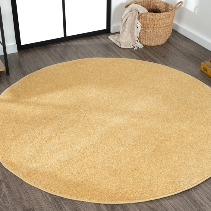 Haze Solid Low-Pile Mustard 6' Round Area Rug