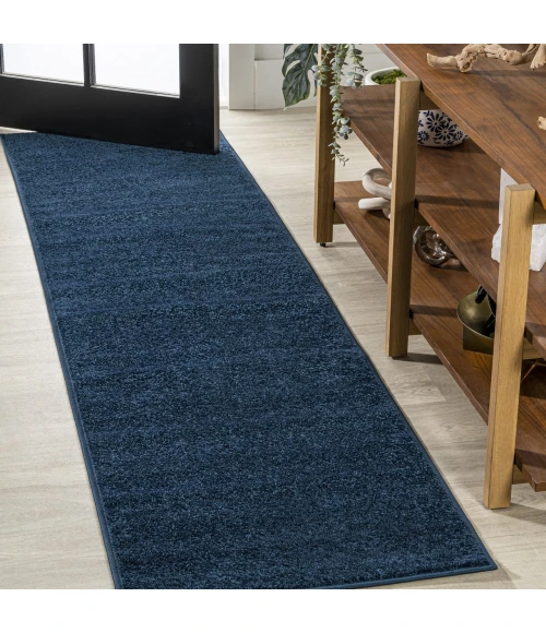 Haze Solid Low-Pile Navy 2 ft. x 14 ft. Runner Rug