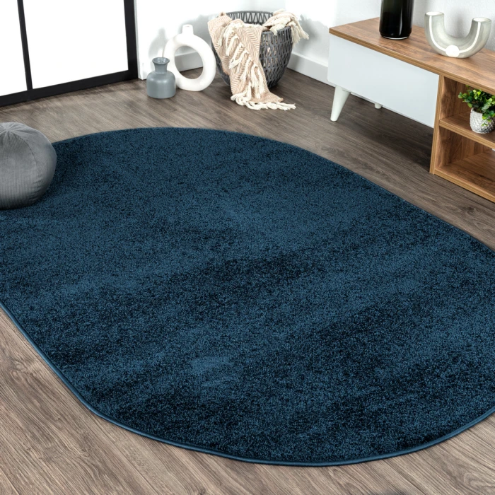 Haze Solid Low-Pile Navy 5 ft. x 8 ft. Oval Area Rug