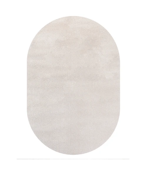 Haze Solid Low-Pile Ivory 3 ft. x 5 ft. Oval Area Rug
