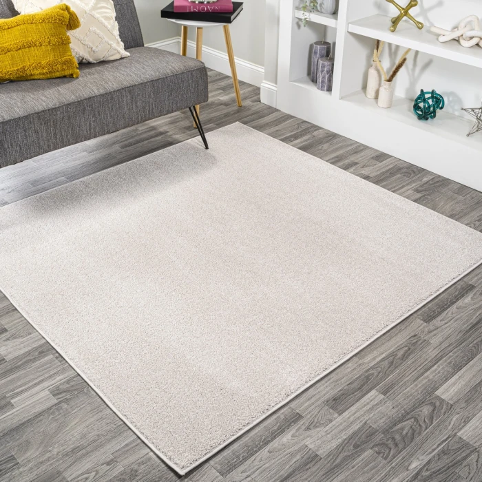Haze Solid Low-Pile Ivory 5' Square Area Rug