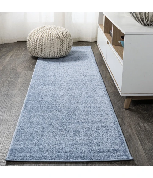 Haze Solid Low-Pile Classic Blue 2 ft. x 10 ft. Runner Rug