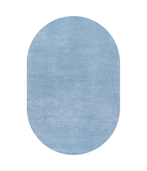 Haze Solid Low-Pile Classic Blue 5 ft. x 8 ft. Oval Area Rug