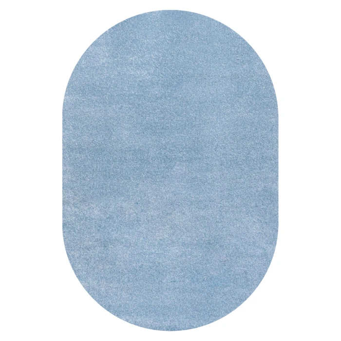 Haze Solid Low-Pile Classic Blue 6 ft. x 9 ft. Oval Area Rug