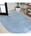Haze Solid Low-Pile Classic Blue 5 ft. x 8 ft. Oval Area Rug