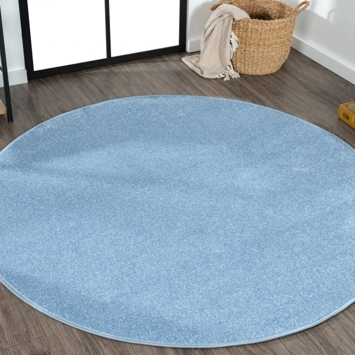 Haze Solid Low-Pile Classic Blue 5' Round Area Rug