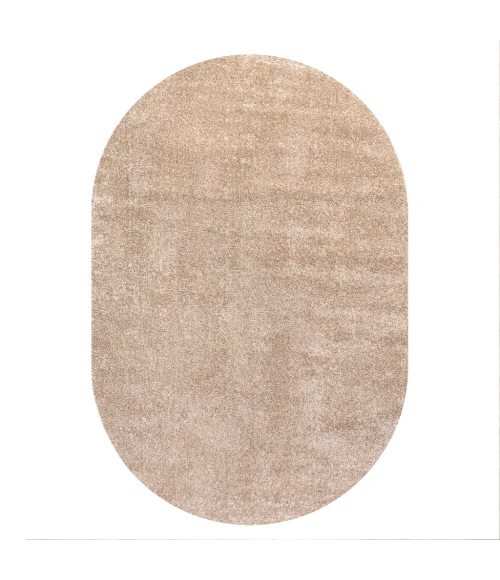 Haze Solid Low-Pile Beige 4 ft. x 6 ft. Oval Area Rug