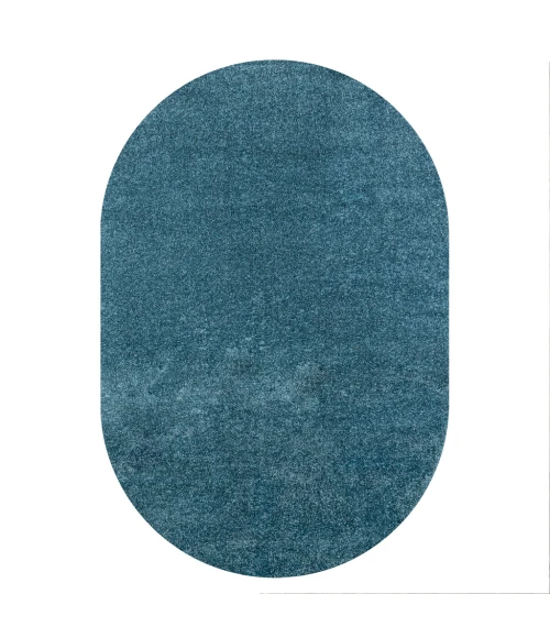 Haze Solid Low-Pile Turquoise 5 ft. x 8 ft. Oval Area Rug