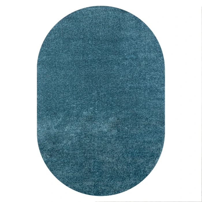 Haze Solid Low-Pile Turquoise 6 ft. x 9 ft. Oval Area Rug